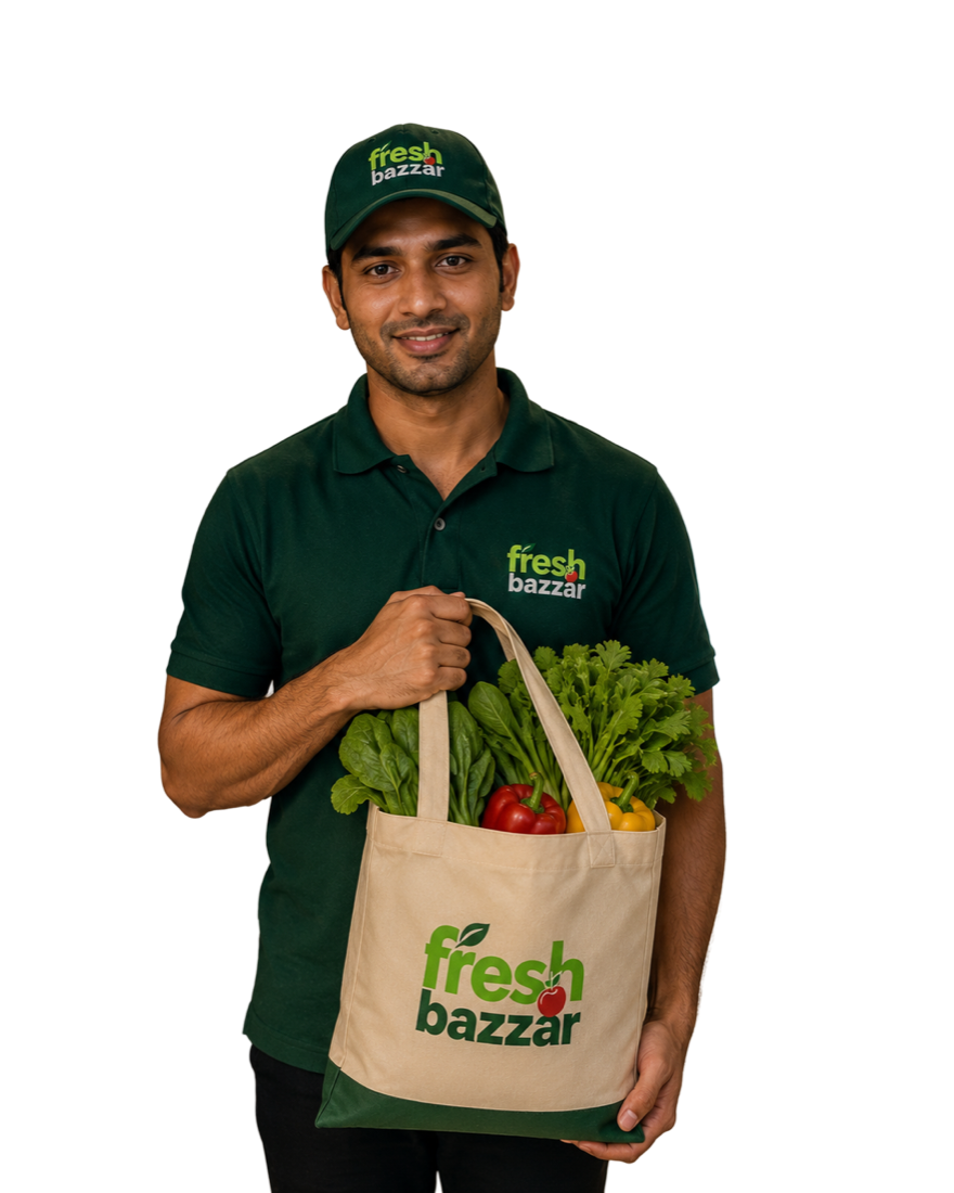 Fresh Bazzar delivery representative carrying fresh produce